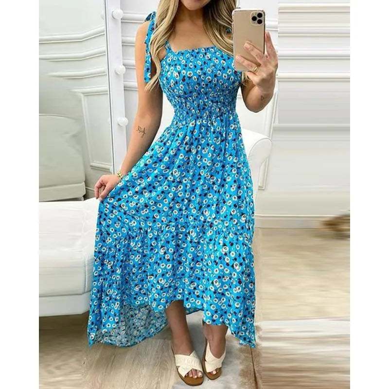 New Sling Stitching Printing Irregular Tube Top Dress In Stock