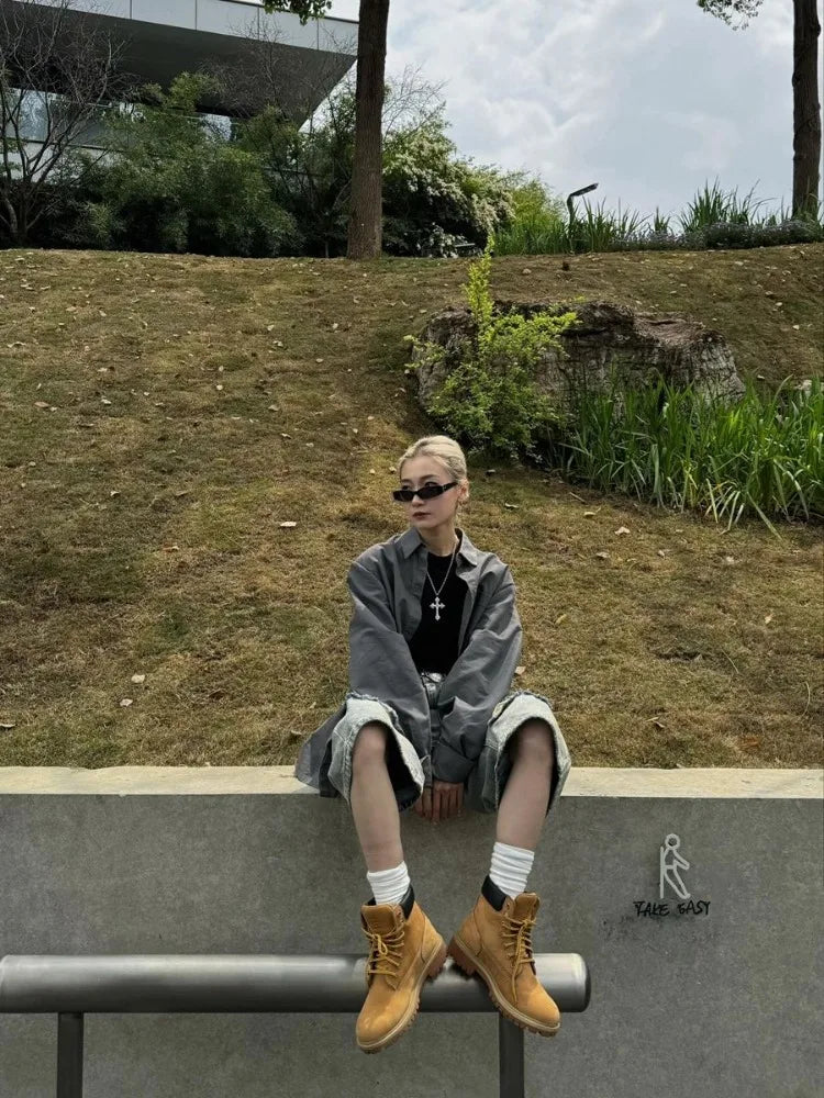 Vintage Blue Ripped Short Jeans Women Oversized Distressed Jorts Y2k Grunge Baggy Boyfriend Denim Shorts Wide Streetwear