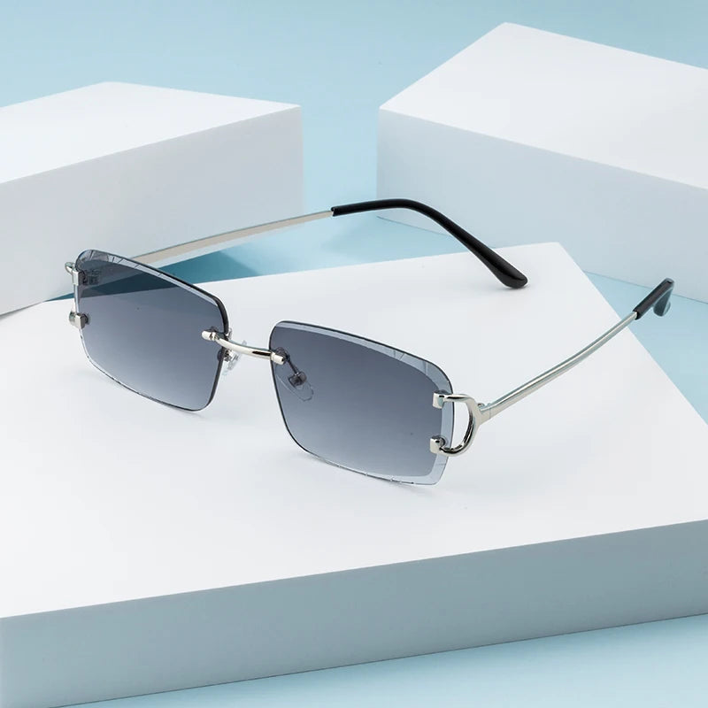 Fashion Square Sunglasses Vintage Women Men Frameless Sun Glasses Rimless Retro Luxury Brand Designer Eyeglasses UV400 Travel